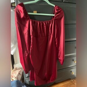 Red Long Sleeve Satin Cocktail Dress